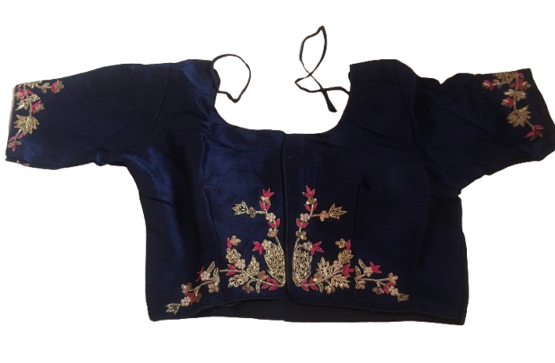 Raw Silk Navy blue Designer Blouse 28